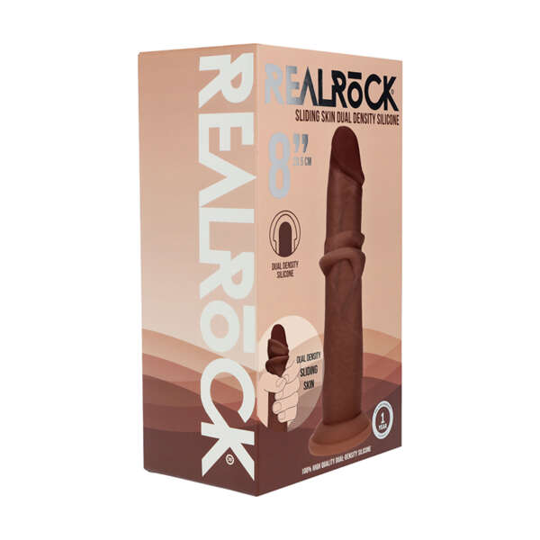 Realrock Slid DualDens Sil Dildo 8in Brn