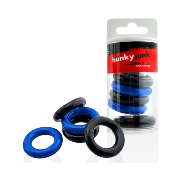 Hunkyjunk Jacker 5-Stack Cockring Blu/Bk