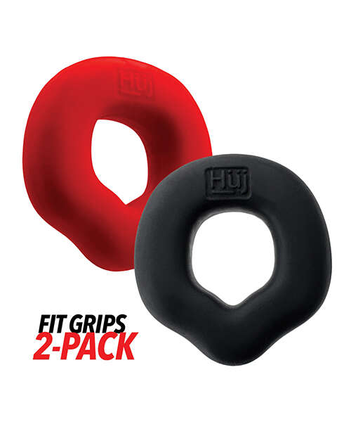 Hunky Junk Fit Grips 2 Pack Ergo-Fit Cockrings - Black/Red