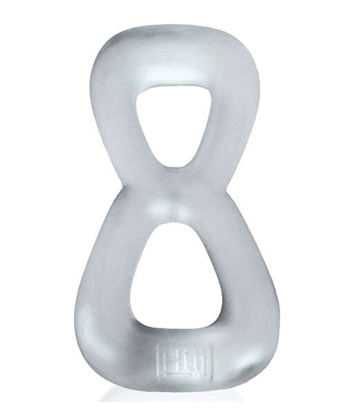Hunky Junk Boomerang Double Ring Cockring & Nut-Tugger - Clear Steam