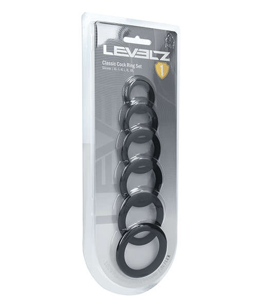 Shots Levelz Classic Silicone Cock Ring Set of 6 All Sizes - Black