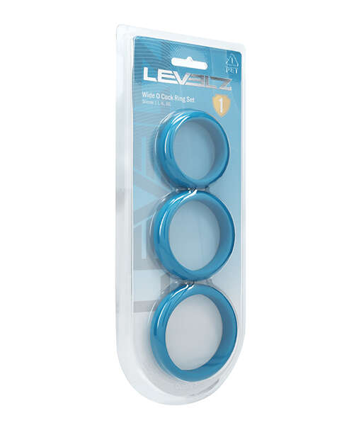 Shots Levelz Wide O Silicone Cock Ring Set of 3 (42 mm, 50 mm, 55 mm) - Teal
