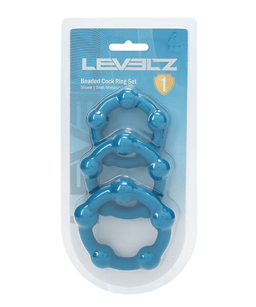 Shots Levelz Beaded Silicone Cock Ring Set of 3 (35 mm, 40 mm, 45 mm) - Teal