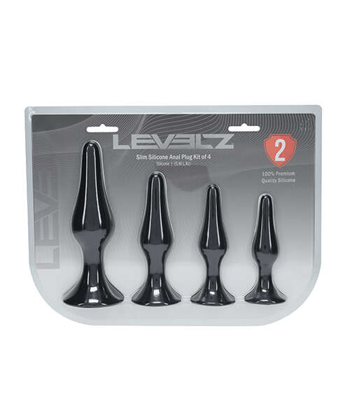 Shots Levelz Slim Silicone Anal Plug Kit of 4 - Black
