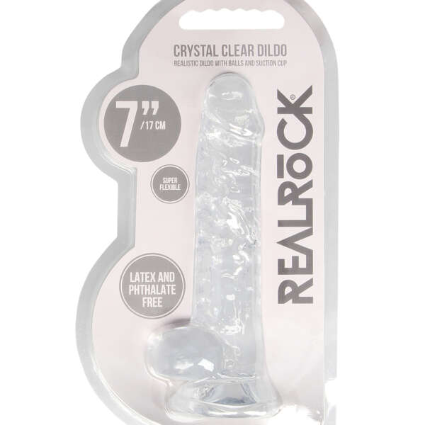 Shots RealRock Realistic Crystal Clear 7" Dildo w/Balls - Transparent Clear